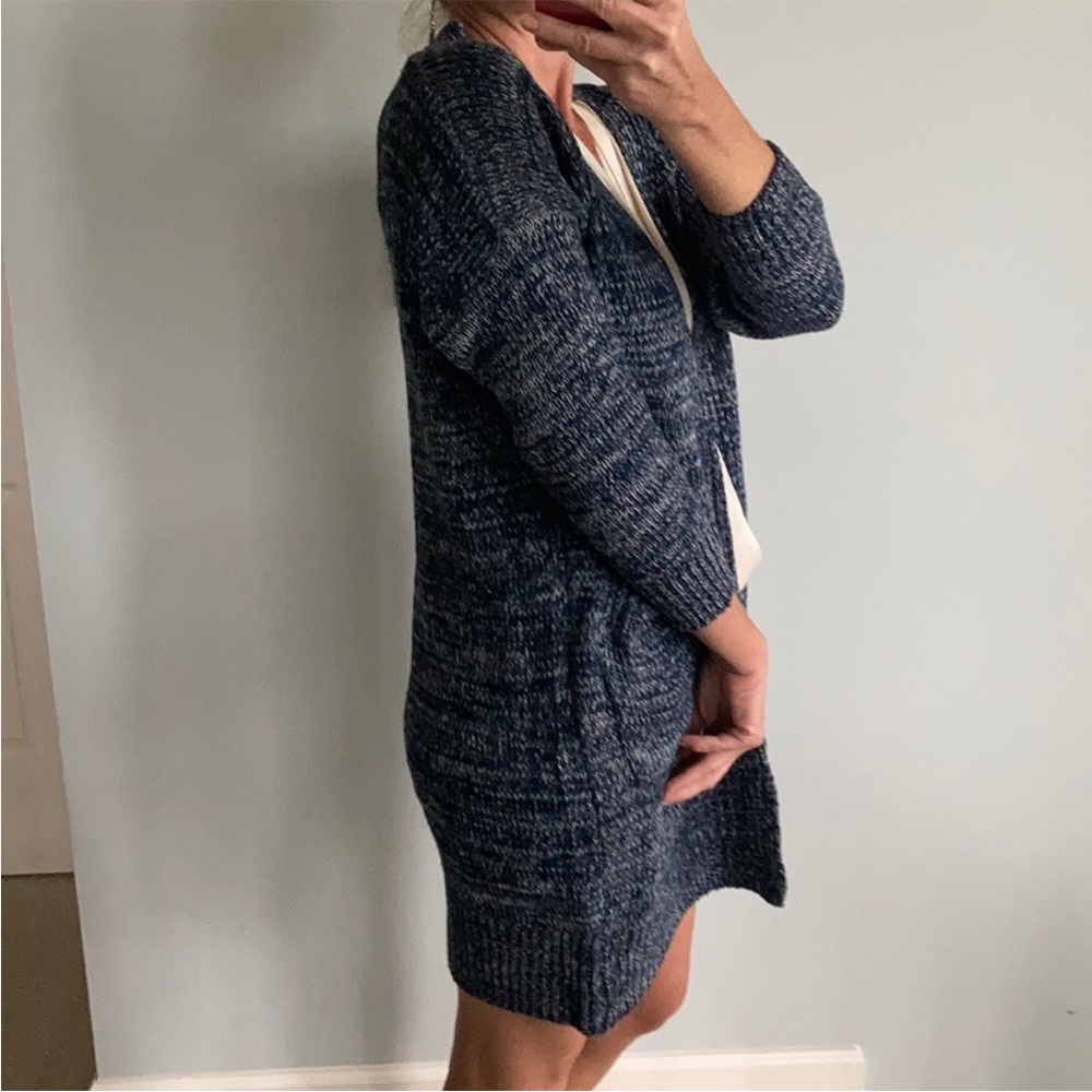 Navy Long Open Front Cardigan Sweater - Picture 5 of 9
